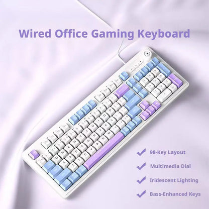 Wired Gaming Keyboard Mechanical Feel with Rotary Knob Three Color Mixed Backlit for PC Desktop Laptop Computer Accessories