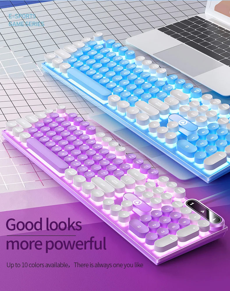 Typewriter Round 104 Keys Gaming Keyboard Wired Keyboard Color Matching Backlit Computer E-sports Peripherals for Desktop Laptop