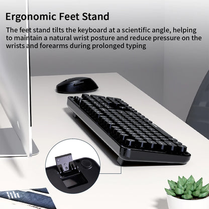 MOFii Black Retro Round Keycaps Wireless Keyboard & Mouse Combo, 2.4G Quiet Office Set, US QWERTY Layout
