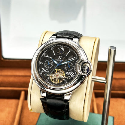 European and American Style Luxury Brand Series of High-End Business Men's Mechanical Watches, Round Dial, Skeleton Design, Automatic Winding, Leather Strap, Multi-Function Display, Tourbillon Men's Watch, Fashionable Accesso