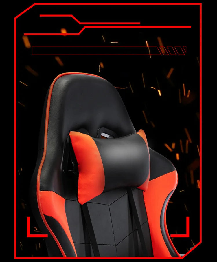 Gaming chair with lumbar soft pillow support and adjustable height footrest, an ergonomic computer gaming chair.
