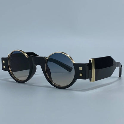 Y2K Punk Gothic Round Sunglasses Men 2026 Luxury Brand Steampunk Wide Temple Thick Frame Sun Glasses For Male Retro Cool Shades