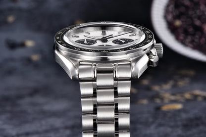 Reloj para hombre PAGANI DESIGN «New Moon» – Reloj de cuarzo de lujo, cronógrafo, cristal de zafiro con tratamiento antirreflectante, bisel de cerámica, agujas luminiscentes