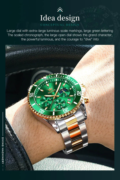 OLEVS Watch Men Top Brand Luxury Gold Quartz Military Watches Waterproof Date Luminous Stainless Steel Chronograph Clock Reloj