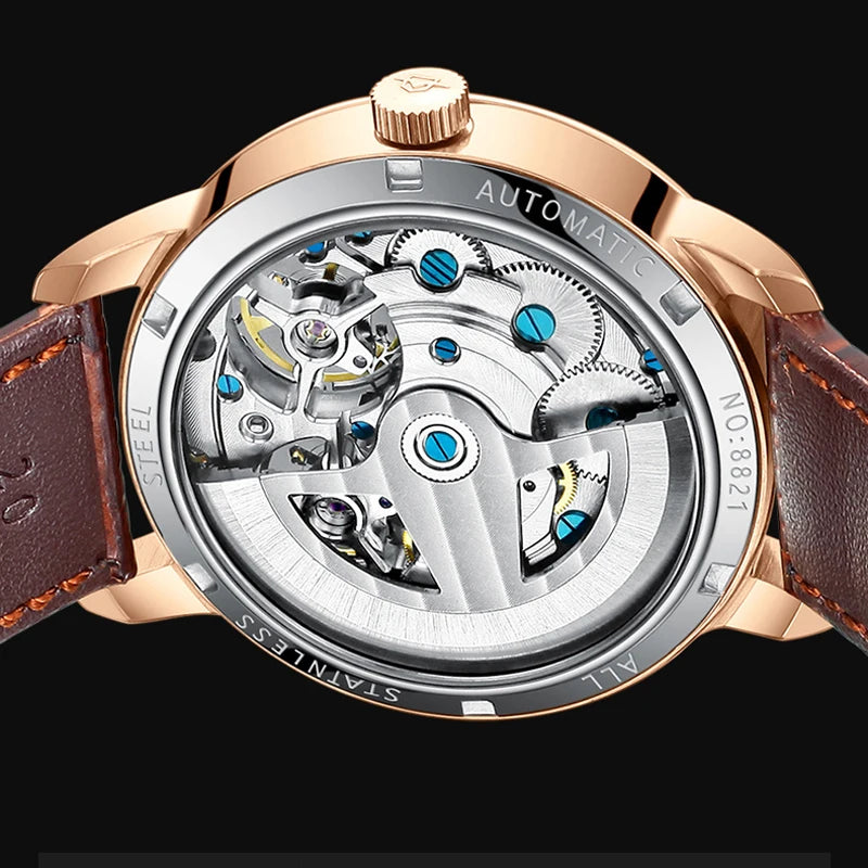 AILANG Top Brand Luxury Watch Men Automatic Luminous Black Clock Men Double Tourbillon Waterproof Mechanical Watch Relogio