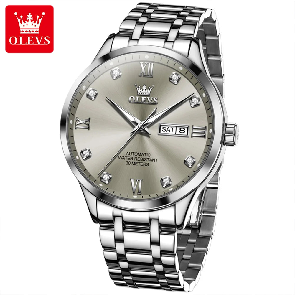 Reloj automático para hombre OLEVS 9946: reloj de pulsera mecánico de lujo, equipado con un calendario con indicador de fecha, ideal para hombres de negocios.