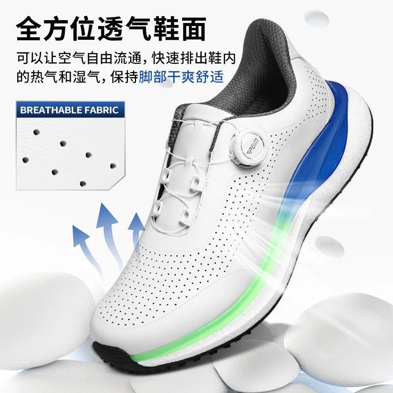 PGM Golf Men’s Sports Sneakers Super Soft Popcorn Midsole Knob Lace Anti-Slip Breathable Golf Shoes