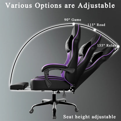 Gaming Chair with Pocket Spring Cushion and Footrest, Ergonomic Computer Chair for Adults, Breathable PU Leather Game Chair, Adj