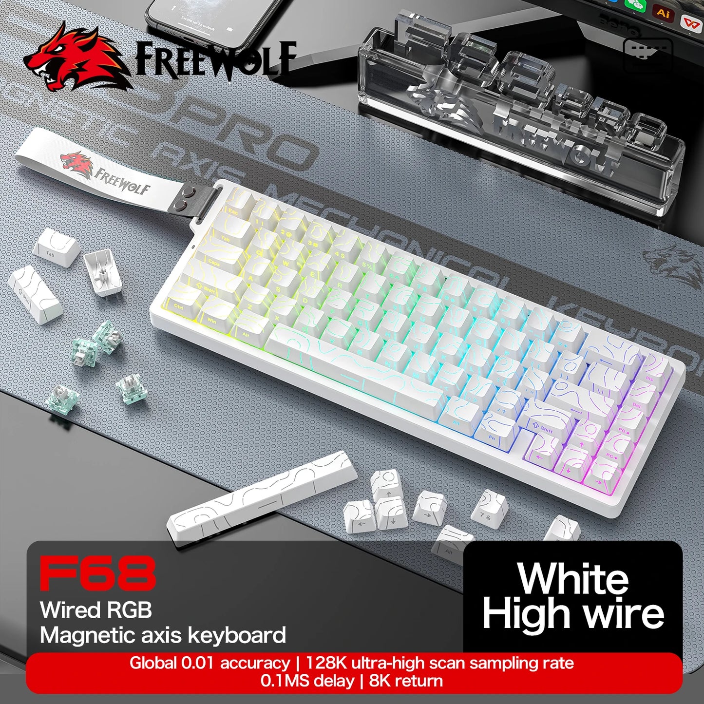 Magnetic Switch Keyboard ATTACK SHARK X68HE X68PRO HE and FREEWOLF F68 Wired F68Pro Wireless for Pro Gaming 0.01mm Rapid Trigg