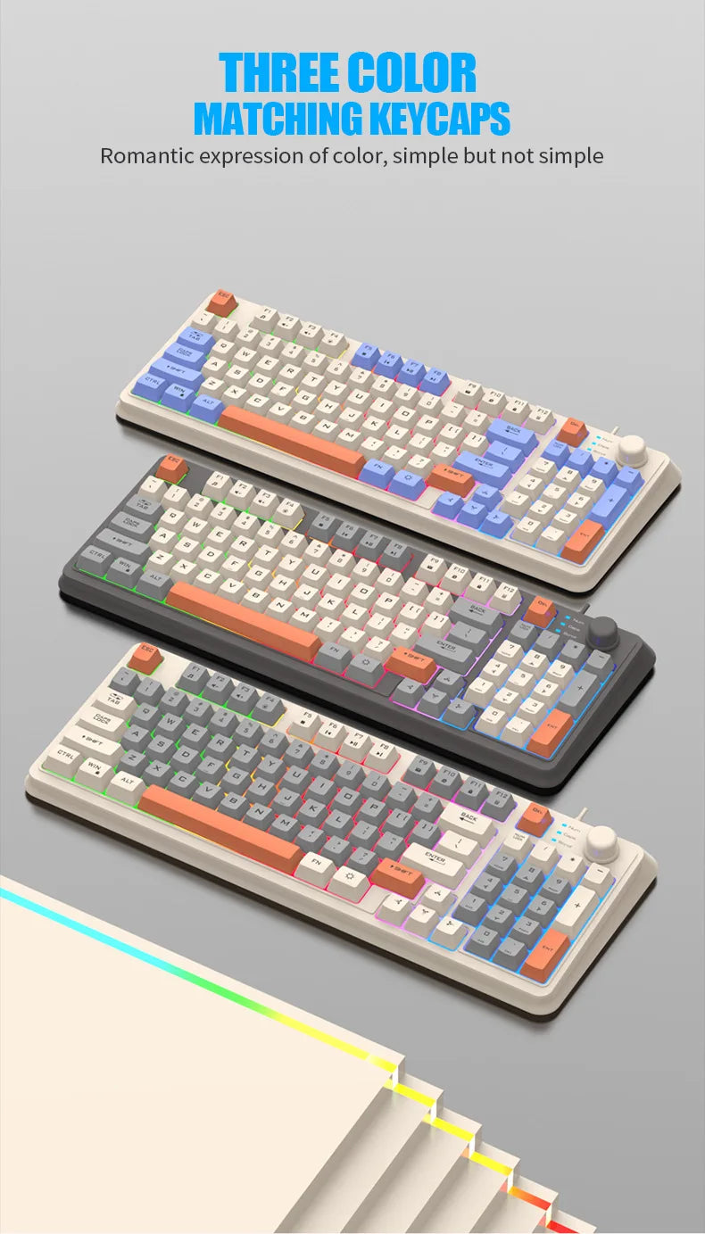 Keyboard K81 Gaming Keyboard 81 Key 80% Layout Spanish Russian Korean Arabic Keyboard USB Wired RGB Light Volume Knob Ergonomics
