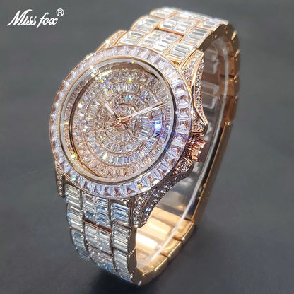 Full Iced Out Watches For Men Luxury Handmade Mosaic Diamond Silver Steel Watch Fashion Hip Hop Silver Automatic Date Male Clock