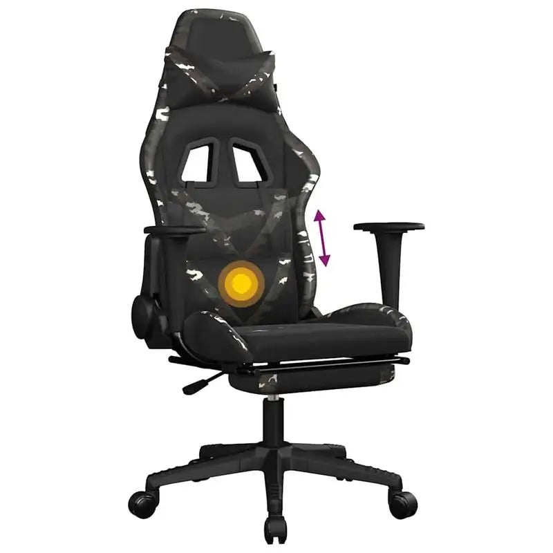 Gaming Chair Massage Footrest Black & Camouflage 67X64X116-127 cm in Imitation Leather, 360 Adjustable Reclining Seat ° Load Capacity 110 kg