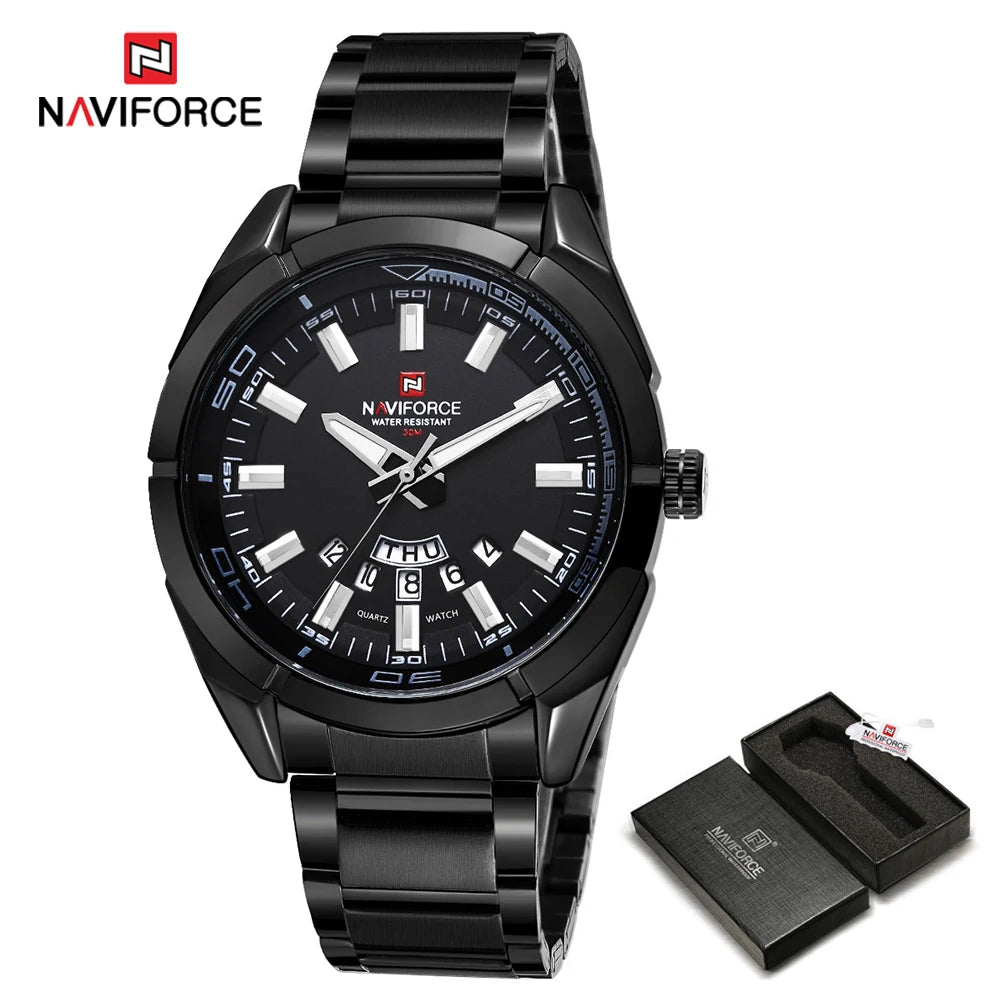 Reloj para hombre NAVIFORCE, totalmente de acero, hermético, estilo informal, movimiento de cuarzo con indicador de fecha – Reloj de pulsera de lujo para hombre, de una marca líder.