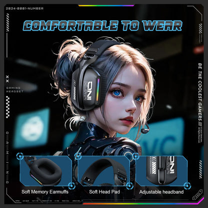 Onikuma Gt808 Three Modes with Mic E-Sports Wireless Gaming Headset Rgb Lighting Supports Bluetooth 5.3 / 2.4g / Aux 3.5mm