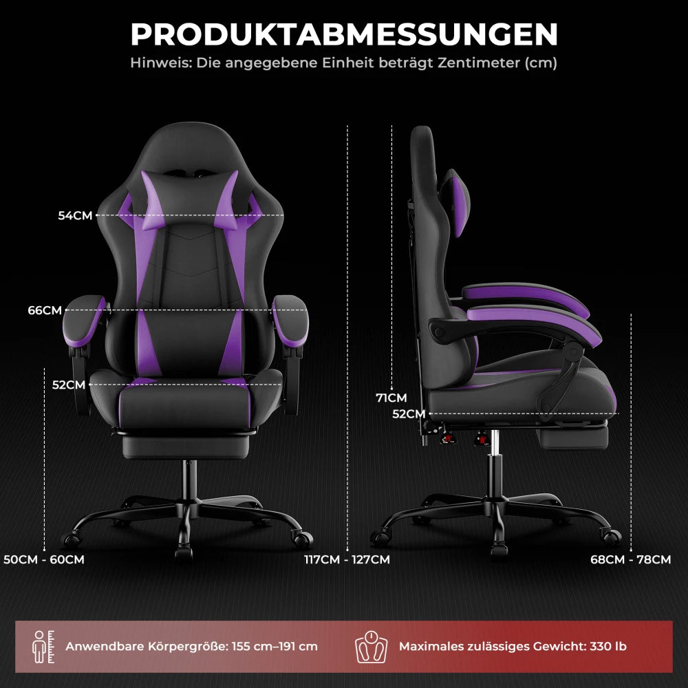 Gaming Chair Ergonomic Gaming Chair with Lumbar Support and Headrest, Gamer Chair Height Adjustable