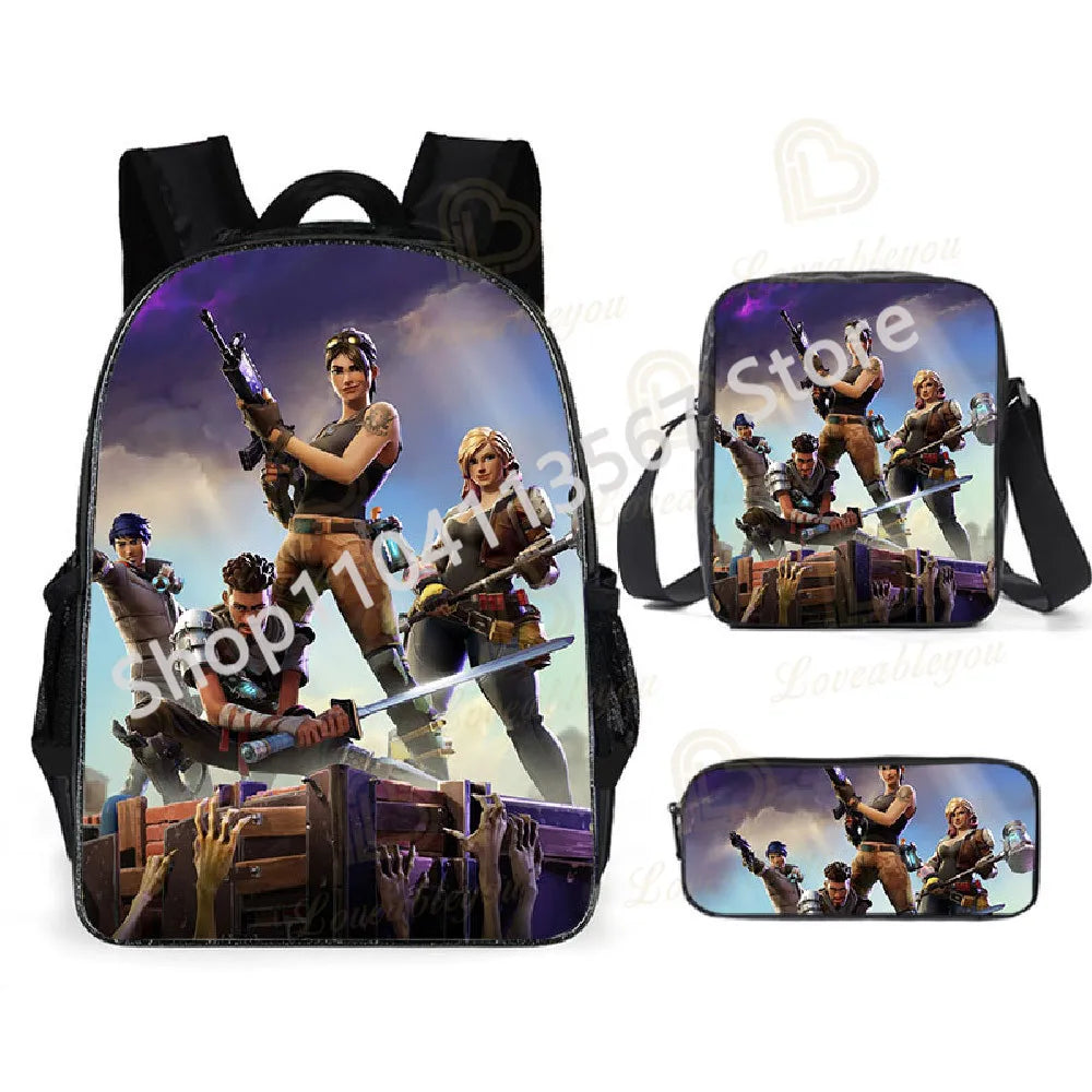 3Pcs/Sets Fortnite School Bags for Boys Girls Cartoon Battle Royale Game Book Bags Sets Games Backpacks School Gifts