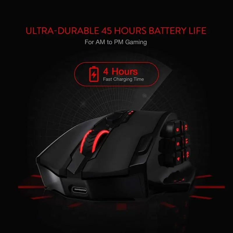Redragon M913 gamingmus 16000 DPI trådbunden 2.4Ghz trådlös RGB optisk gamermus med 16 programmerbara knappar, svart/vit mus