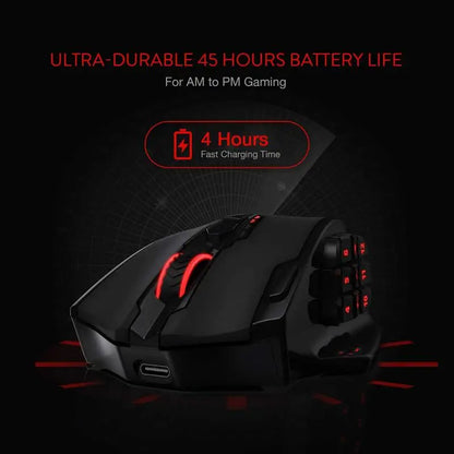 Redragon M913 gamingmus 16000 DPI trådbunden 2.4Ghz trådlös RGB optisk gamermus med 16 programmerbara knappar, svart/vit mus