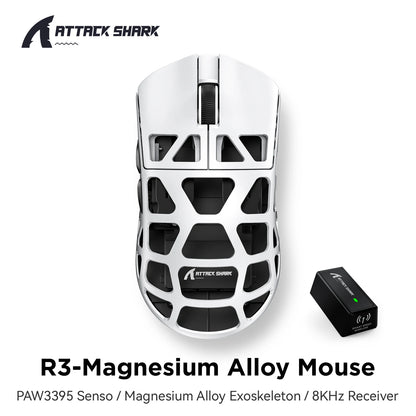 ATTACK SHARK R3 Gaming Mouse Magnesium Alloy Honeycomb, Ultra-Lightweight 8K Hz, PAW3395 Sensor, 26000 DPI, Ergonomic Shell