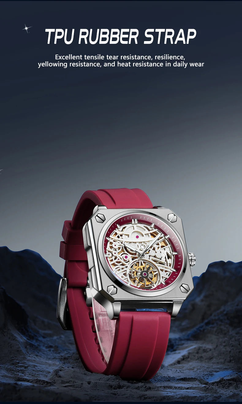BINBOND mechanical wristwatches for men luxury luminous waterproof automatic accurate tourbillon men's watch skeleton reloj