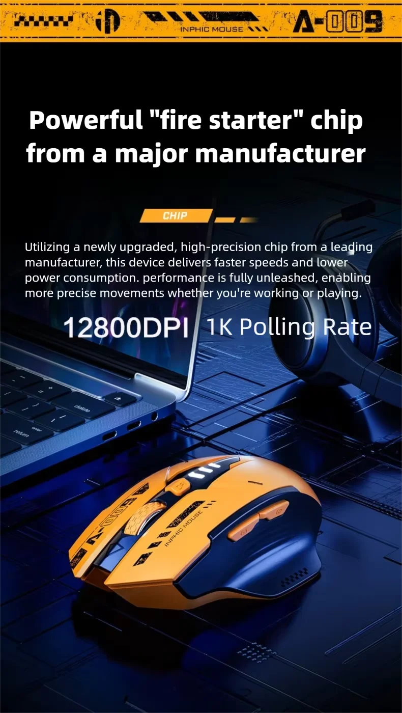 Inphic A9 V2 Wireless Gaming Mouse 12800DPI Rechargeable Ergonomic Bluetooth Compatible Silent Mouse For PC Laptop Computer