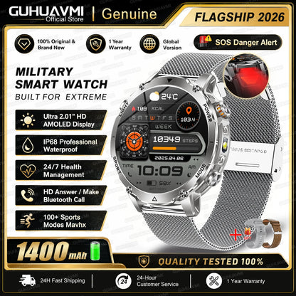 2026 TANK Ultra New 1400mAh Big Battery Smart Watch Men GPS path Sport Flashlight BT Call Waterproof Outdoor Military Smartwatch