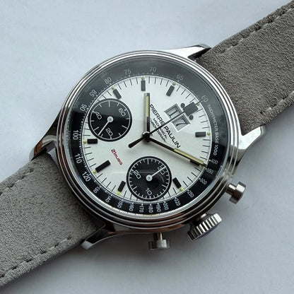 New PIERRE PAULIN BIg Date Retro 70‘s Vintage Panda Style Chronograph Mechanical Men's Complicated 38MM Luxury Sapphire Wrist