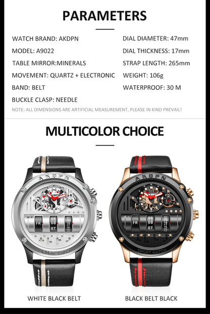 Luxury Electronic Quartz Watch For Men Business Watches Male Creative Men WristWatch Unique Rotate Date Leather Strap Watches