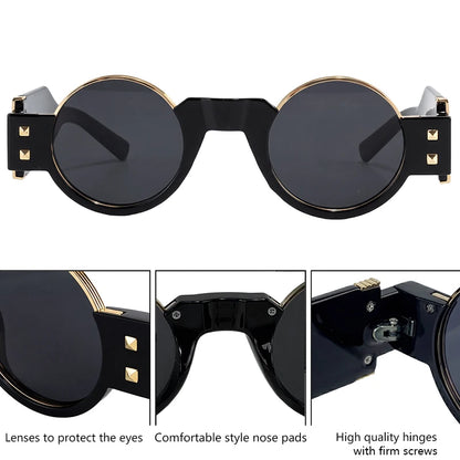 Y2K Punk Gothic Round Sunglasses Men 2026 Luxury Brand Steampunk Wide Temple Thick Frame Sun Glasses For Male Retro Cool Shades