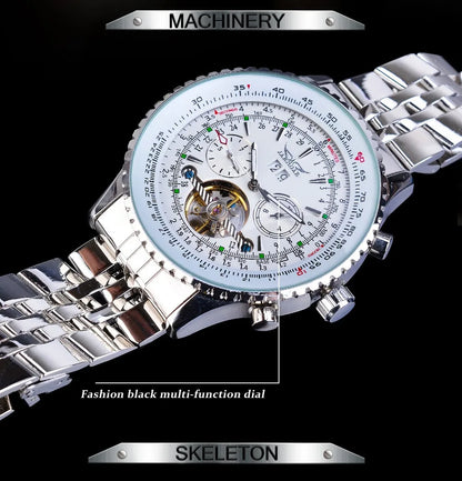 Montre mécanique automatique rétro de luxe JARAGAR 034, tourbillon, squelette creux, acier inoxydable, calendrier de la semaine, montre pour homme