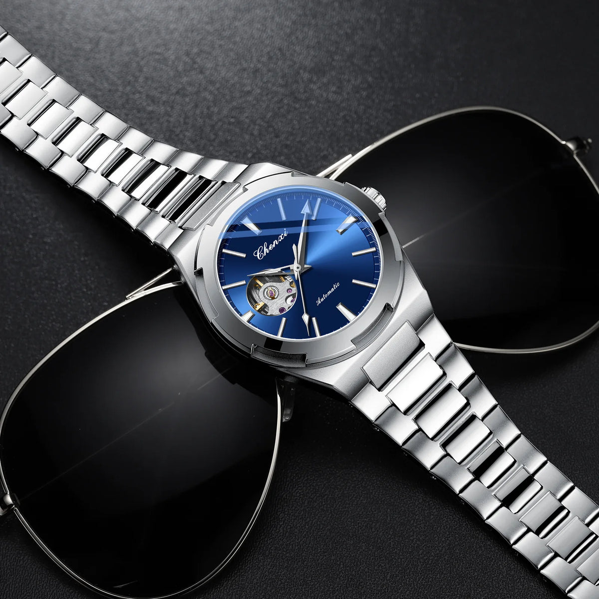 Men's Fully Automatic Mechanical New Trend Steel Strip Business Hollow Waterproof Male Fashion Wristwatches High End Gifts