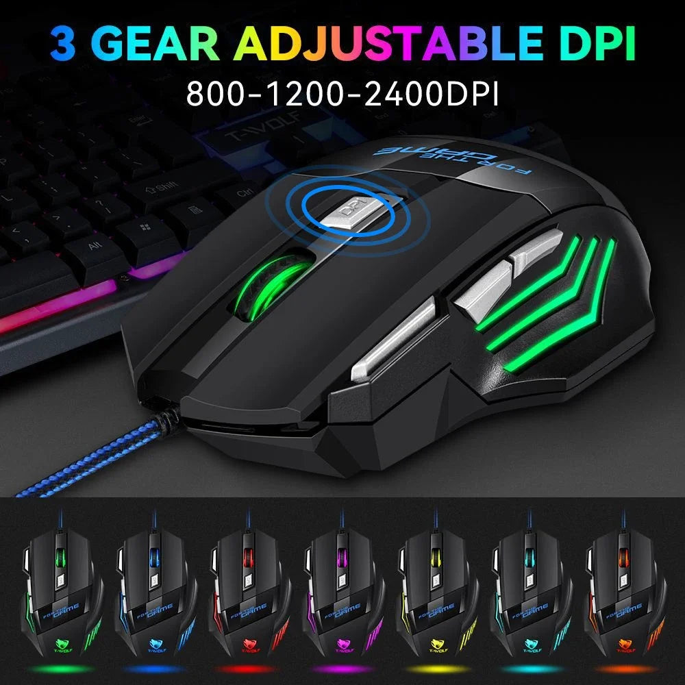 Ratón gaming con cable KEBIDUMEI, 7 botones, retroiluminación RGB, ratón USB ergonómico, 2400 DPI, 3 niveles de DPI, para PC, portátil, Windows y Mac OS