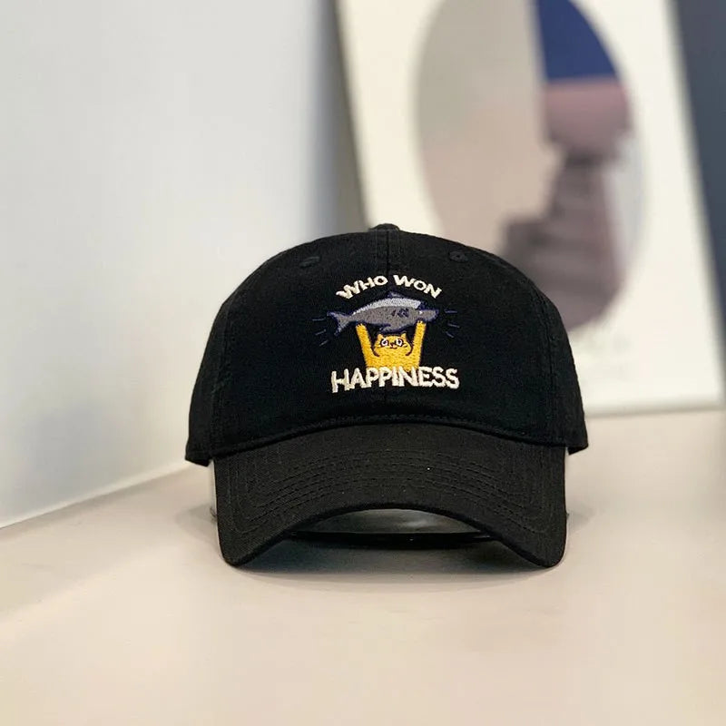 Baseballkappe – Stickerei mit Katzen- und Fischmotiv