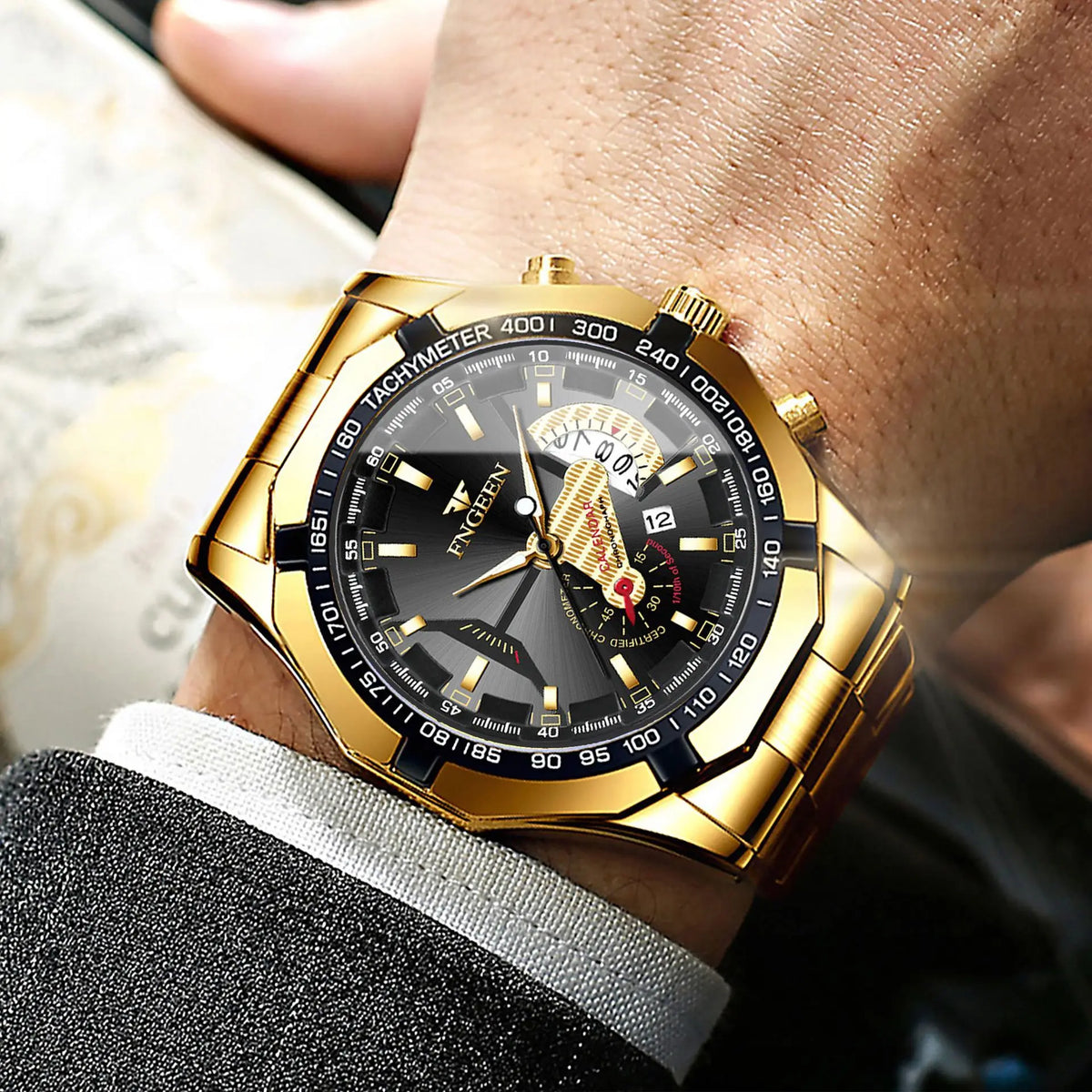 Reloj de pulsera de cuarzo de lujo BINBOND para hombre, luminiscente, resistente al agua, con fecha automática, de acero inoxidable