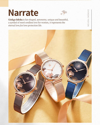 Shengke Originale Design Woman Watches Fashion Lucky Clover Fashion Women's Quartz Wristwatches Top Luxury Elengent Female Clock