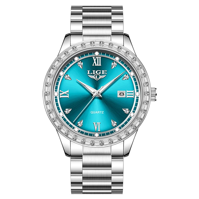 LIGE elegant women's watch Fashion waterproof clock luminous stainless steel business quartz watch for Women reloj de mujer+BOX