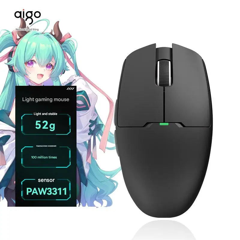 Aigo GM80 PLUS PRO Wireless Mouse Bluetooth PAW3311/PAW3395 Lightweight 1000HZ Wired Three-mode Gaming E-sports Mouse Gift