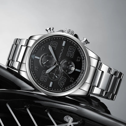 Montre pour homme CRRJU – Chronographe de luxe, grand cadran, acier inoxydable, étanche, avec affichage de la date