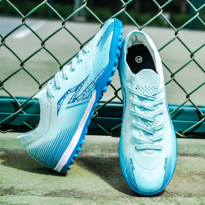 Chaussures de football pour hommes TF Turf, dessus en PU respirant, semelle extérieure en caoutchouc antidérapante, chaussures légères pour l'entraînement sur gazon artificiel.