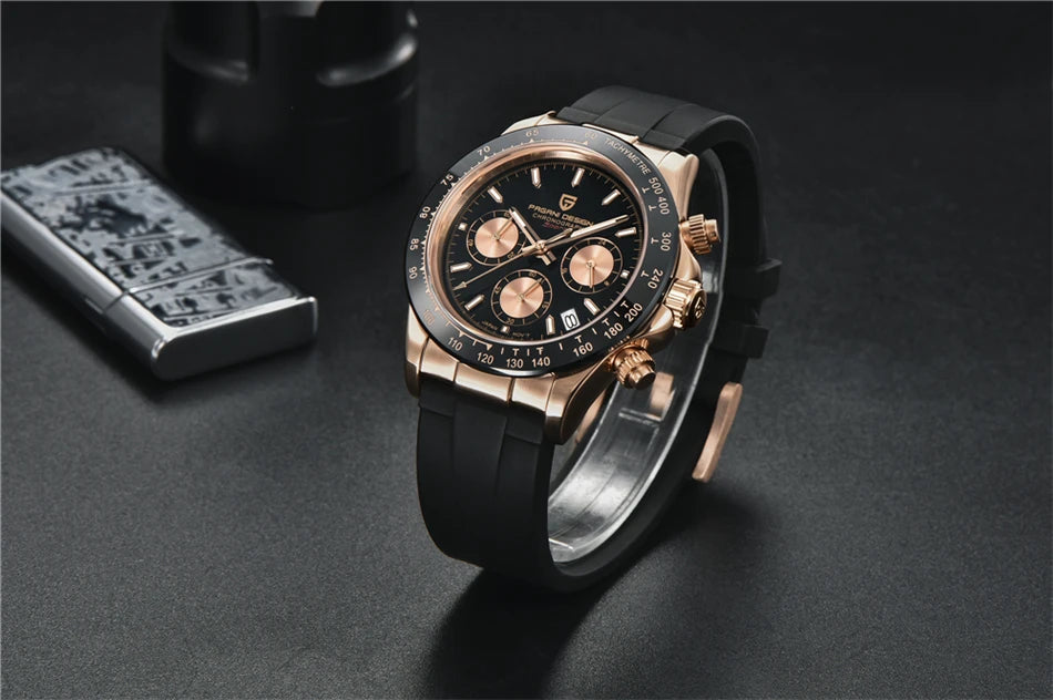 PAGANI DESIGN V2 40MM Reloj de cuarzo para hombre con esfera de meteorito, cristal de zafiro, cronógrafo retro y resistente al agua