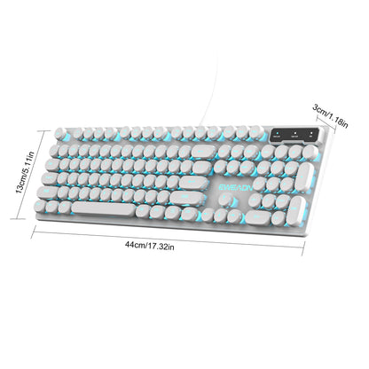 EWEADN GX330 Typewriter Gaming Keyboard,104Keys Wired Round Keycaps with Blue Backlit USB Wired Computer External Keyboards