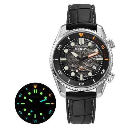 BERNY Automatic Diver Watch for Men Top Luxury Sapphire 316L Steel Blue Dial 200M Waterproof Mechanical Diving Men's Watches