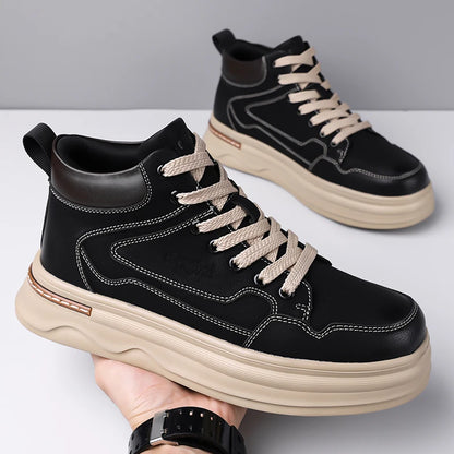 2026 New Mens Genuine Leather Walking Shoes Fashion Outdoor Thick Bottom Antiskid Vulcanized Shoes Comfy Casual Leather Flats