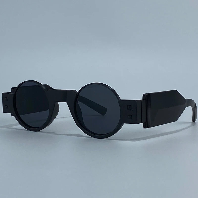Y2K Punk Gothic Round Sunglasses Men 2026 Luxury Brand Steampunk Wide Temple Thick Frame Sun Glasses For Male Retro Cool Shades