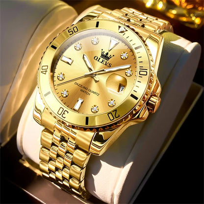 Montre pour homme OLEVS – Montre de luxe, style professionnel, étanche, avec affichage de la date, aiguilles luminescentes, boîtier en acier inoxydable et cadran bleu – Montre à quartz