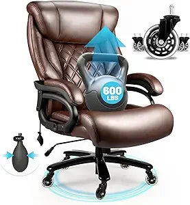 500Lbs Big Tall Office Chair, Wide Spring Seat Executive Design, 360 Swivel Desk Chair Heavy Duty Casters