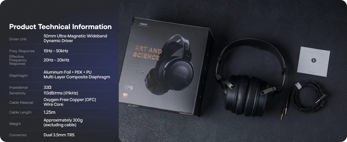 SIMGOT EP5 High-Performance 50mm Dynamic Driver Headphones with Low-Impedance, High-Sensitivity Design