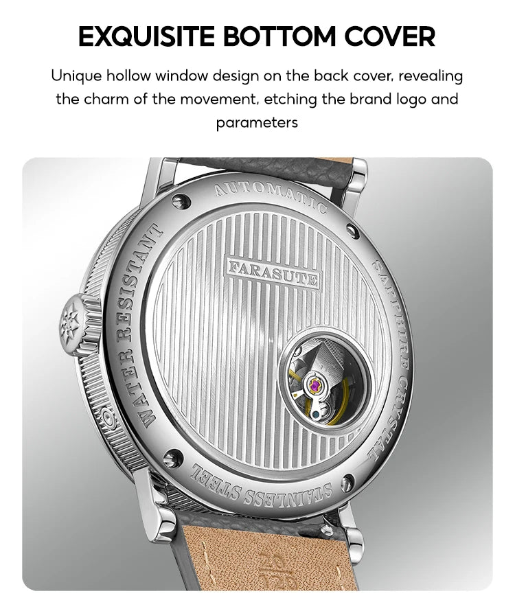 FARASUTE Men's Mechanical Watch Flyback Function Seagull Movement Month Display Week Display Calendar YearDisplay Sapphire Watch