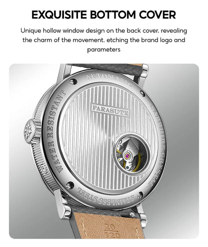 FARASUTE Men's Mechanical Watch Flyback Function Seagull Movement Month Display Week Display Calendar YearDisplay Sapphire Watch