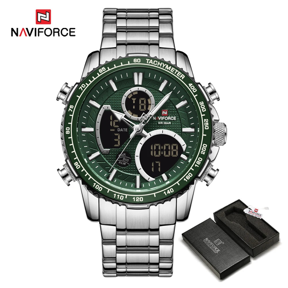 NAVIFORCE muški sportski sat – originalni luksuzni ručni sat od nehrđajućeg čelika, vodootporan model u vojničkom stilu s dvostrukim prikazom